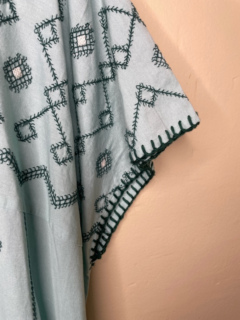 ZARA Blue Green Bloggers Fav Embroidered Linen Caftan Tunic Belted Dress NWT Lg - Picture 10 of 16
